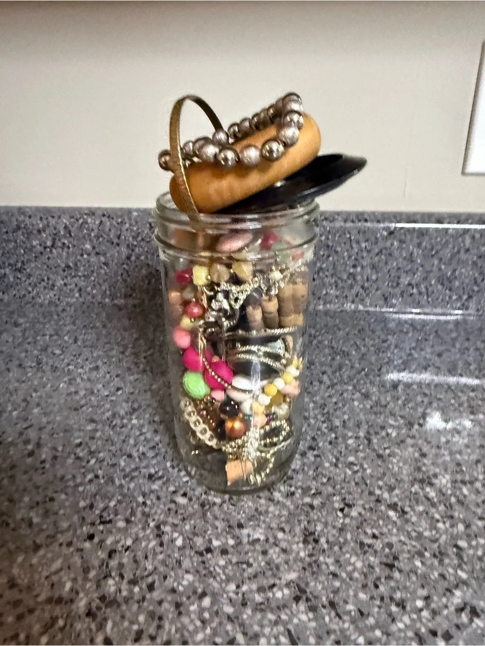 Vintage/Estate Assorted Jewelry in Glass Jar - Multicolor